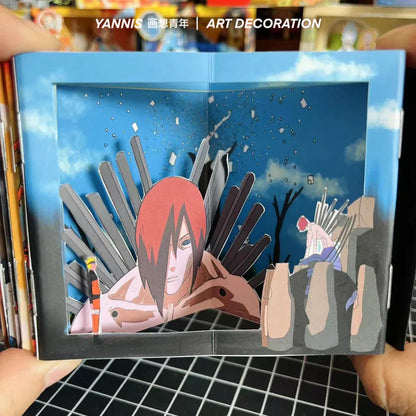 Naruto Anime Book Nook Paper Craft Kit, 3D Paper Cut Diorama Book, DIY Papercraft Scene Model, Anime Bookend Display Art Decor, Naruto Fan Handmade Gift