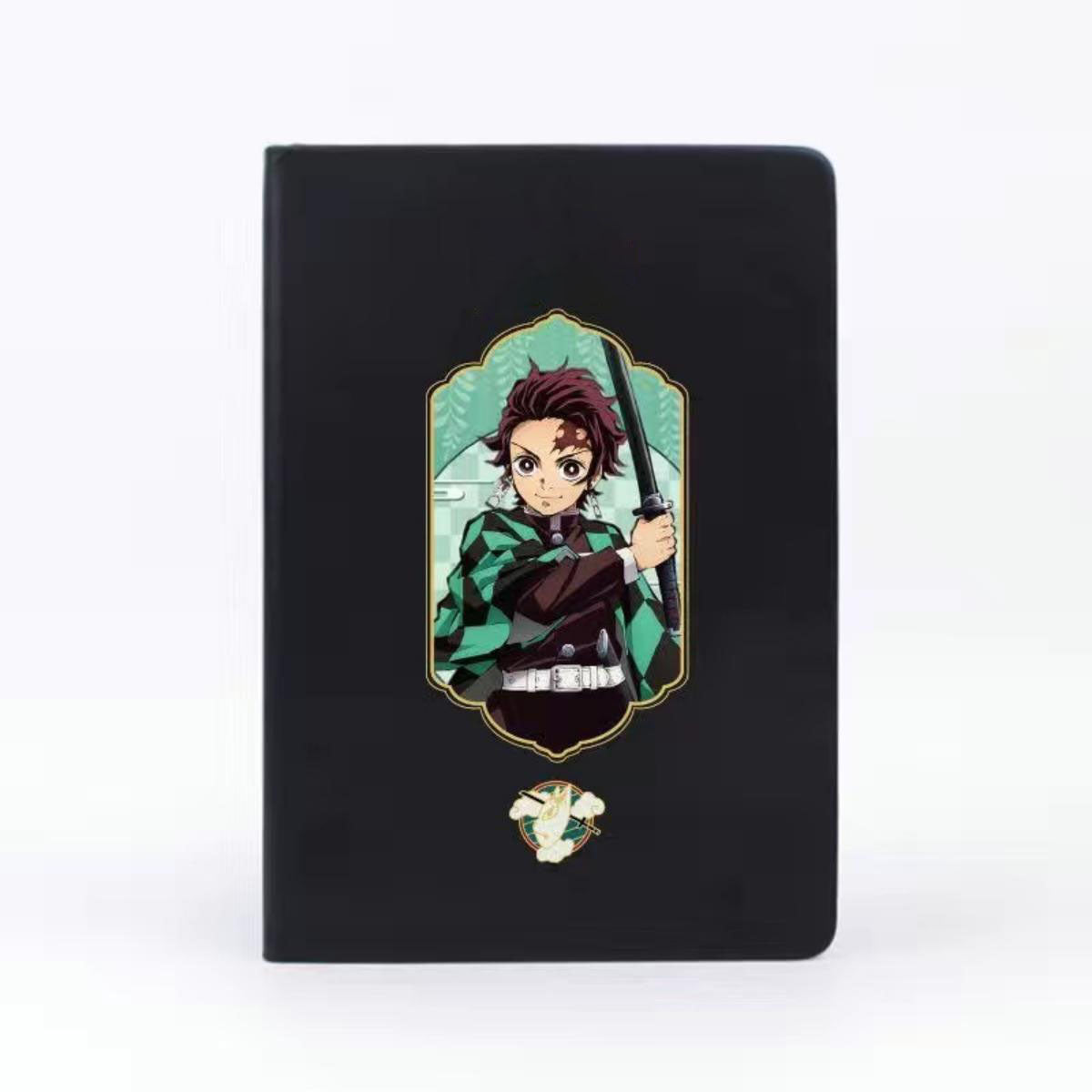 Demon Slayer Anime Notebook & Pen Gift Set, Tanjiro Nezuko Zenitsu Inosuke Character Journal with Metal Badge, Hardcover Writing Notebook Stationery Set, Anime Collectible Gift for Demon Slayer Fans