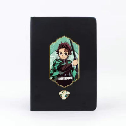 Demon Slayer Anime Notebook & Pen Gift Set, Tanjiro Nezuko Zenitsu Inosuke Character Journal with Metal Badge, Hardcover Writing Notebook Stationery Set, Anime Collectible Gift for Demon Slayer Fans