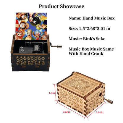One Piece Monkey D Luffy Roronoa Zoro Nami Sanji Wooden Hand Crank Music Box, Bink's Sake Melody Collectible Decor Music Box Gift for Anime Fans
