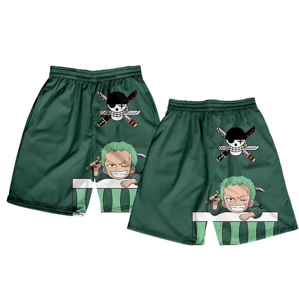 One Piece Anime Shorts, Luffy Zoro Sanji Chopper Printed Casual Beach Shorts, Elastic Waist Loose Short Pants, One Piece Merch Summer Swim Trunks for Men Anime Fans