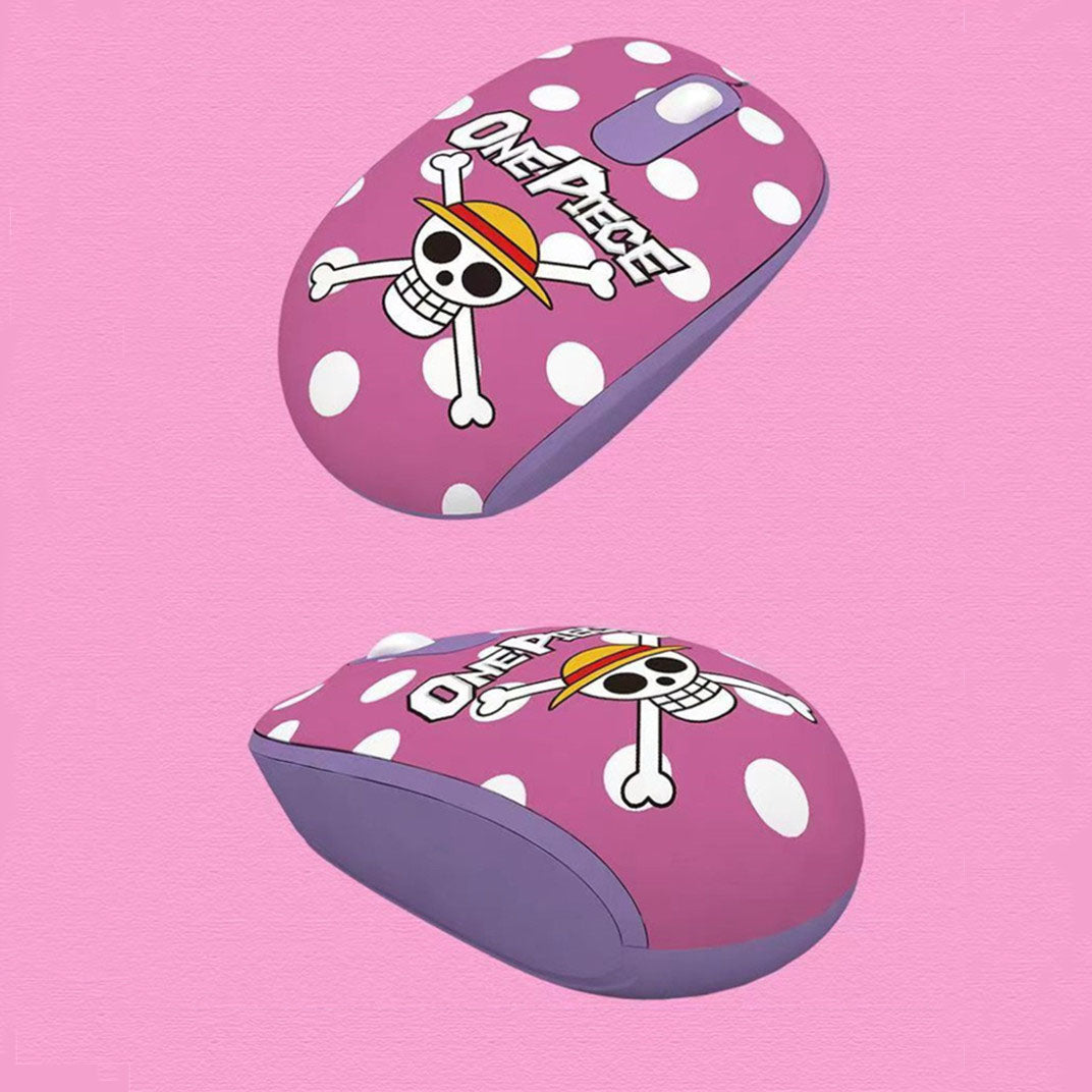 One Piece Anime 2.4G Wireless Mouse, Portable Optical Computer Mouse with Tony Tony Chopper & Straw Hat Skull Pattern, Ergonomic Silent Mice for Laptop PC Desktop, Anime Fan Gift