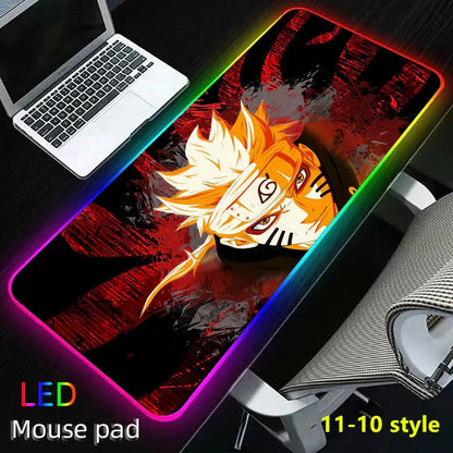Naruto Anime RGB Large Gaming Mouse Pad, Extended LED Glowing Desk Mat, Non-Slip Rubber Base, Waterproof Big Keyboard Mousepad for PC Gamer, Anime Desk Decor Gift