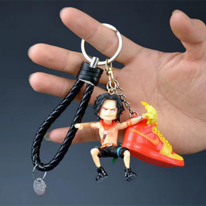 One Piece Anime Figure Keychain, Luffy Zoro Nami Chopper Sanji Mini Sneaker Pendant Key Ring, Q Version Figurine Key Chain, Backpack Charm Key Holder Gift for One Piece Fans