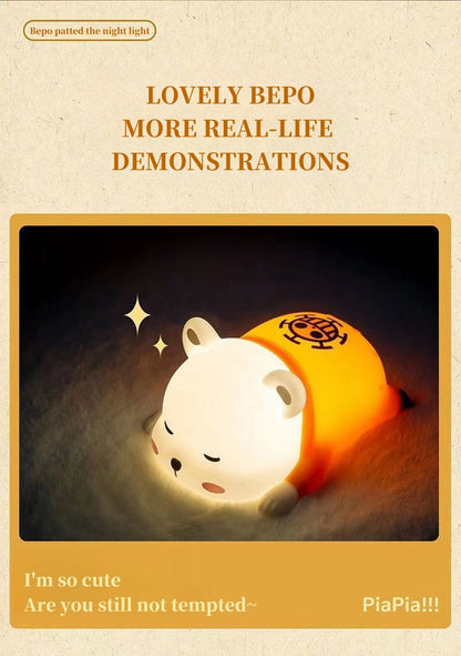 One Piece Bepo Silicone Night Light, Cute Touch Control LED Bedside Lamp, Soft Warm Light Anime Character Night Lamp, Rechargeable Bedroom Decor Light, Collectible Gift for One Piece Fans