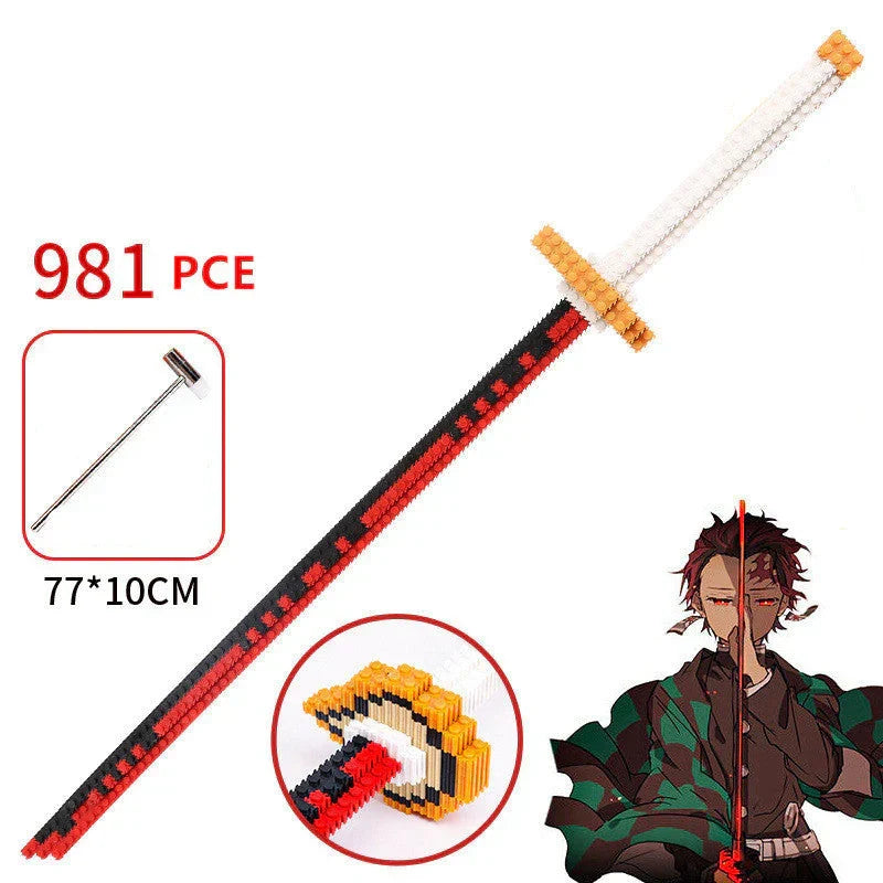 Demon Slayer Nichirin Sword Building Blocks Set, Anime Katana Model Bricks with Display Stand, Tanjiro Rengoku Shinobu Giyuu Sword Building Kit, Collectible Cosplay Prop, Gift for Anime Fans & Block Lovers