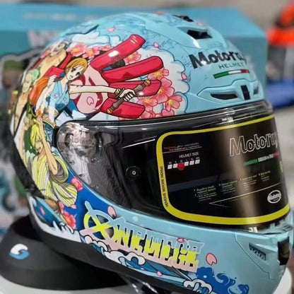 One Piece Full Face Motorcycle Helmet, Anime Luffy Chopper Wano Country Printed Motorbike Racing Helmet, Lightweight Street Bike Helmet for Men Women, Multiple Graphic Styles