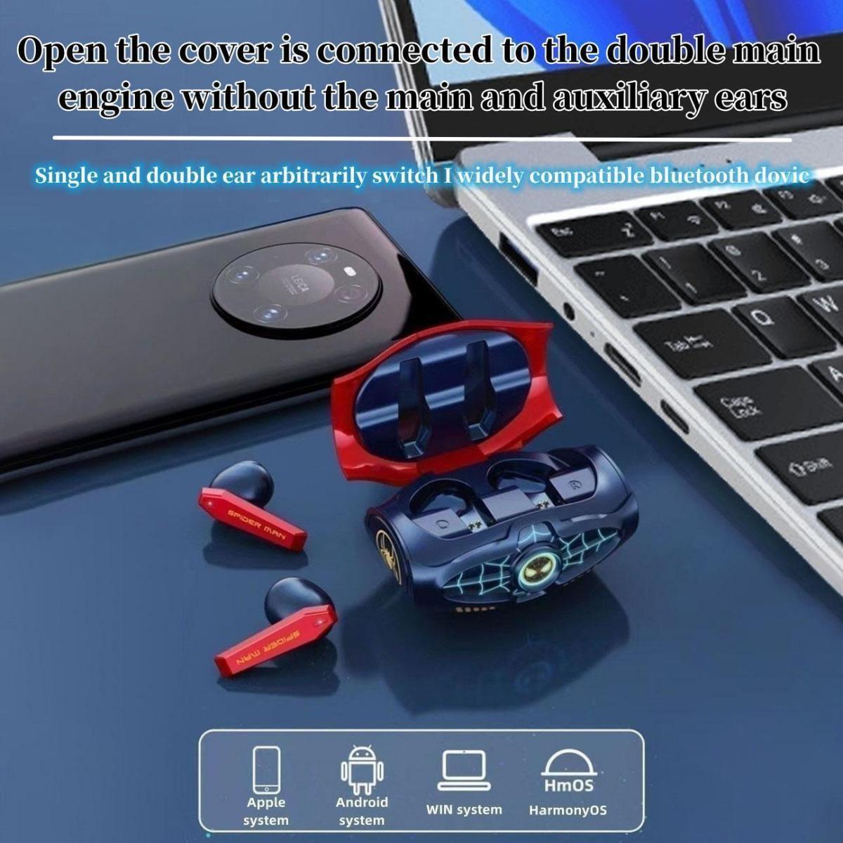 Marvel Avengers Spider‑Man Iron Man TWS True Wireless Gaming Earbuds, Bluetooth 5.3 Headphones 30ms Ultra Low Latency 13mm Driver Type‑C Charging for Game Music