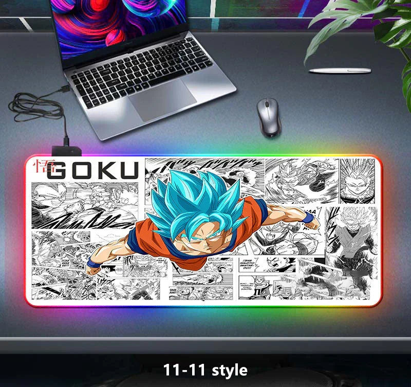 Dragon Ball Z RGB Large Mouse Pad, Anime DBZ Goku Vegeta Frieza Extended Gaming Mousepad with LED Rainbow Light, Non Slip Rubber Base Desk Mat for PC Keyboard Laptop, Dragon Ball Fan Decor