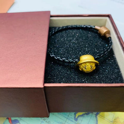 One Piece Anime Braided Rope Bracelet, Luffy Straw Hat Devil Fruit Gold Bead Charm Wristband, Adjustable Anime Cosplay Bracelet Jewelry, Collectible Accessories Gift for One Piece Fans