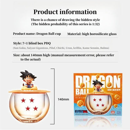 Dragon Ball Z Anime Glass Cup with Figure Lid, DBZ Dragon Star Pattern Double Wall Glass Mug, Cute Mini Character Figurine Cover Tea Coffee Cup, Dragon Ball Collectible Drinkware Gift for Anime Fans