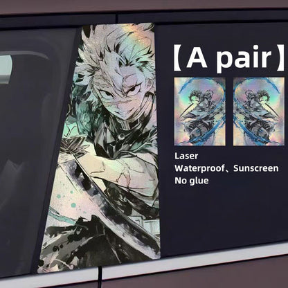 Demon Slayer Anime Car Window Pillar Decals, Laser Holographic Anime Character Car B Column Stickers, Waterproof PET Car Center Pillar Decor Stickers, 1 Pair Anime Car Accessories for Demon Slayer Fans