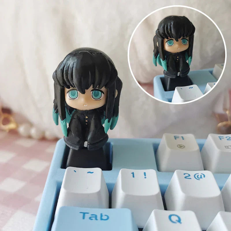 Demon Slayer Anime Keycap Set, 3D Handmade Resin Artisan Keycaps, Tanjiro Nezuko Zenitsu Inosuke Custom ESC Key Cap, Cherry MX Switch Decorative Keycap for Mechanical Keyboard