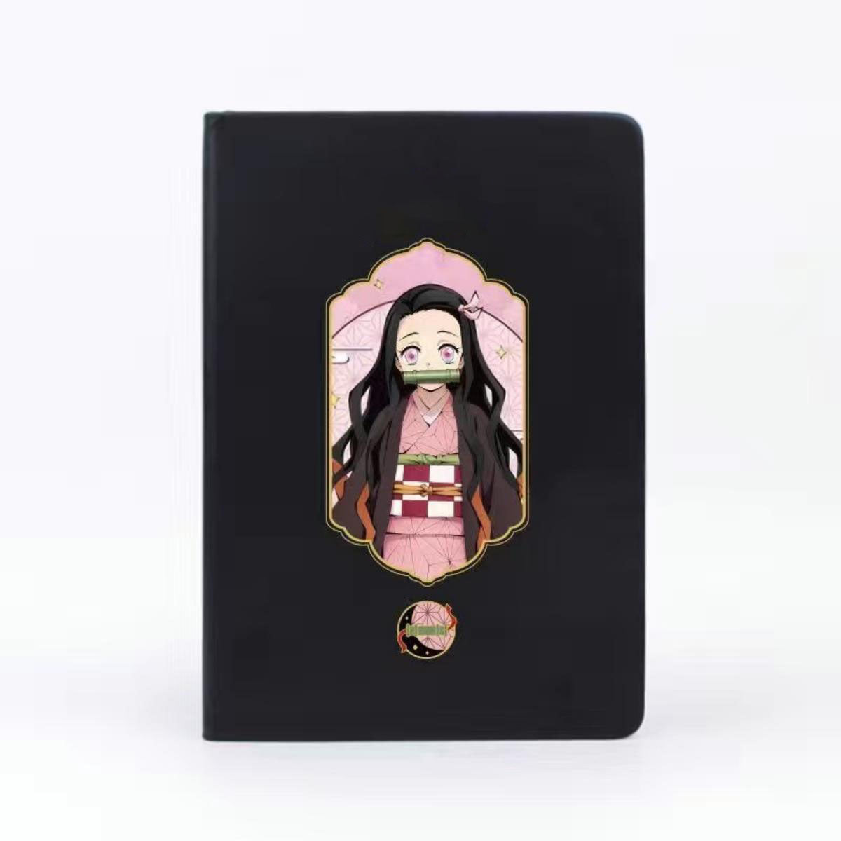 Demon Slayer Anime Notebook & Pen Gift Set, Tanjiro Nezuko Zenitsu Inosuke Character Journal with Metal Badge, Hardcover Writing Notebook Stationery Set, Anime Collectible Gift for Demon Slayer Fans