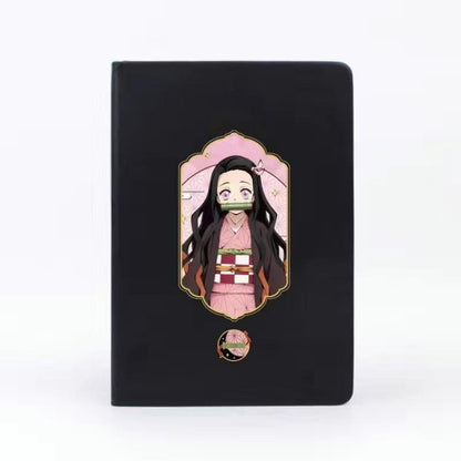 Demon Slayer Anime Notebook & Pen Gift Set, Tanjiro Nezuko Zenitsu Inosuke Character Journal with Metal Badge, Hardcover Writing Notebook Stationery Set, Anime Collectible Gift for Demon Slayer Fans