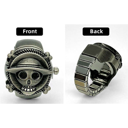One Piece Straw Hat Pirates Skull Ring, Vintage Antique Metal Anime Ring, Adjustable Cosplay Statement Ring, Luffy Jolly Roger Symbol Jewelry, Collectible Anime Gift for One Piece Fans