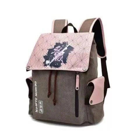 Demon Slayer Anime Flap Drawstring Backpack, Tanjiro Nezuko Zenitsu Inosuke Printed Rucksack, Large Capacity Canvas School Bookbag, Casual Travel Daypack, Anime Fan Gift Backpack