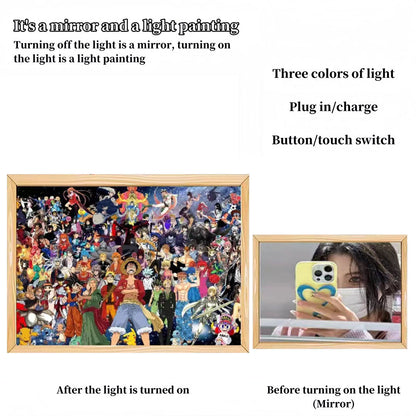 One Piece Anime LED Light Up Painting, Luffy Zoro Sanji Nami Framed Light Canvas Wall Art, Anime Poster Lamp, Wooden Frame Illuminated Wall Decor, One Piece Fan Room Decoration Gift