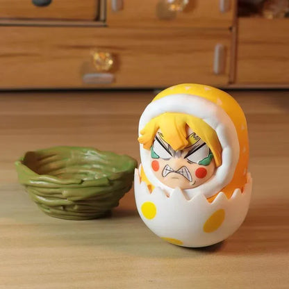 Demon Slayer Eggshell Tumbler Figure, Q Version Tanjiro Nezuko Zenitsu Inosuke Roly-poly Toy, Anime Character Mini Figurine with Nest Base, Desktop Decor Collectible Statue, Demon Slayer Fan Gift