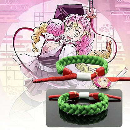 Demon Slayer Anime Braided Bracelet, Tanjiro Nezuko Rengoku Giyuu Cosplay Handmade Woven Rope Bracelet, Adjustable Character Themed Wristband, Anime Fan Collectible Jewelry Gift for Men Women Teens