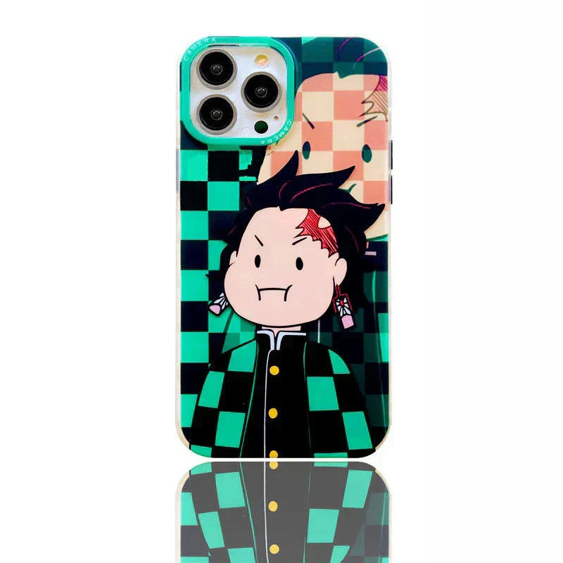Demon Slayer Cute Chibi Tanjiro Nezuko Phone Case, Kawaii Cartoon Anime Protective Cover, Soft Shockproof Silicone Phone Shell for iPhone, Demon Slayer Manga Fan Merch Gift