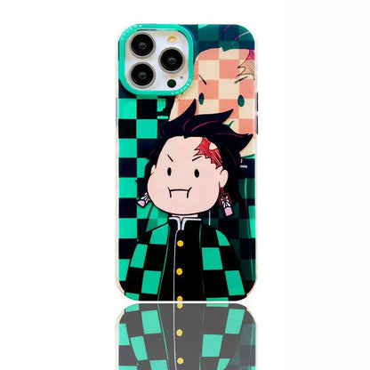 Demon Slayer Cute Chibi Tanjiro Nezuko Phone Case, Kawaii Cartoon Anime Protective Cover, Soft Shockproof Silicone Phone Shell for iPhone, Demon Slayer Manga Fan Merch Gift