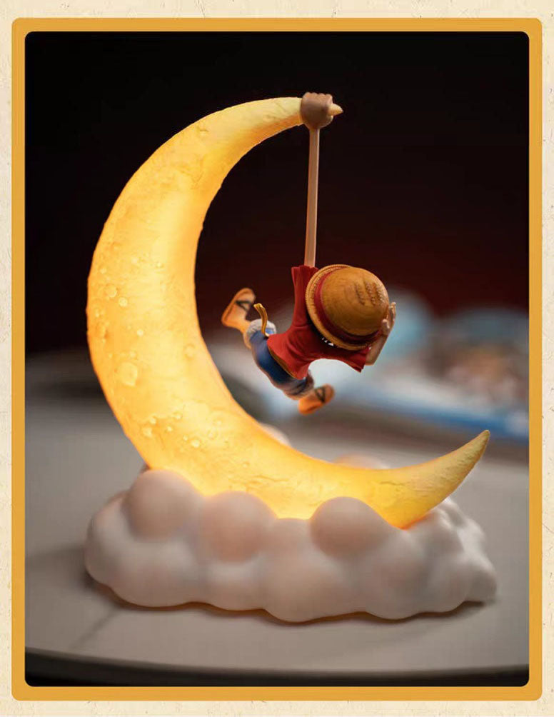 One Piece Luffy Moon Cloud Night Light, Anime Luffy Figure Swing LED Table Lamp, Warm Soft Light USB Charging Bedside Decor Lamp, One Piece Anime Merch Nightlight Gift for One Piece Fans