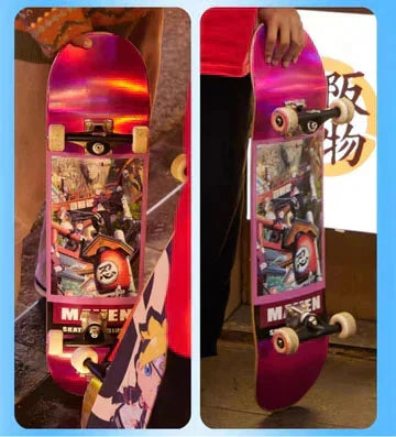 Naruto Anime Complete Skateboard, 7-Layer Maple Wood Deck Anime Character Graphic Standard Trick Skateboard, Fully Assembled Skate Board for Beginners Teens Adults, Anime Fan Gift