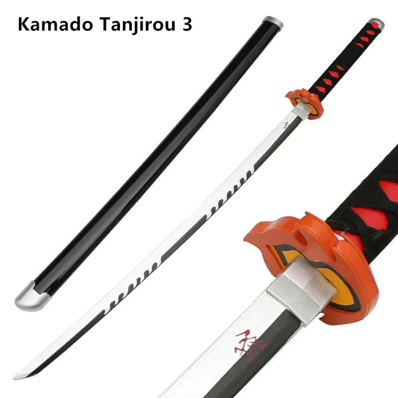 Demon Slayer Cosplay Nichirin Sword, Bamboo Blade Katana Replica, Anime Demon Slayer Prop Sword with Scabbard and Belt, Tanjiro Zenitsu Rengoku Giyuu Cosplay Weapon for Halloween