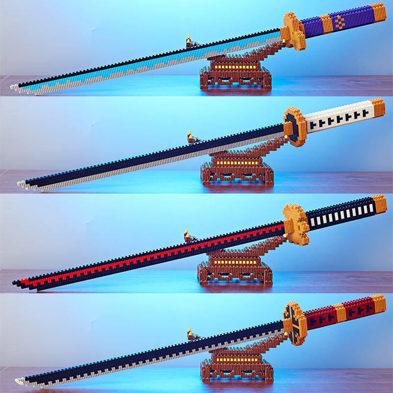 Demon Slayer Building Blocks Nichirin Sword, Anime Katana Model Bricks Kit with Scabbard & Display Stand, Tanjiro Zenitsu Rengoku Giyuu Sword Construction Toy, Collectible Anime Gift for Adults Teens