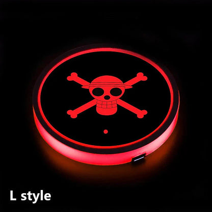 Naruto One Piece Car Accessory Gift，Anime Sharingan LED Car Cup Holder Coaster, Intelligent Sensor Light Up Cup Mat, USB Rechargeable, Multi-Color Changing Car Interior Decor.