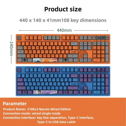 Naruto Anime Mechanical Keyboard and Mouse Combo, Uzumaki Naruto Uchiha Sasuke Themed Wired Gaming Keyboard Mouse Set, 108 Keys Full Size Keyboard, Anime Gaming Desktop Accessories, Gift for Naruto Fans Gamers