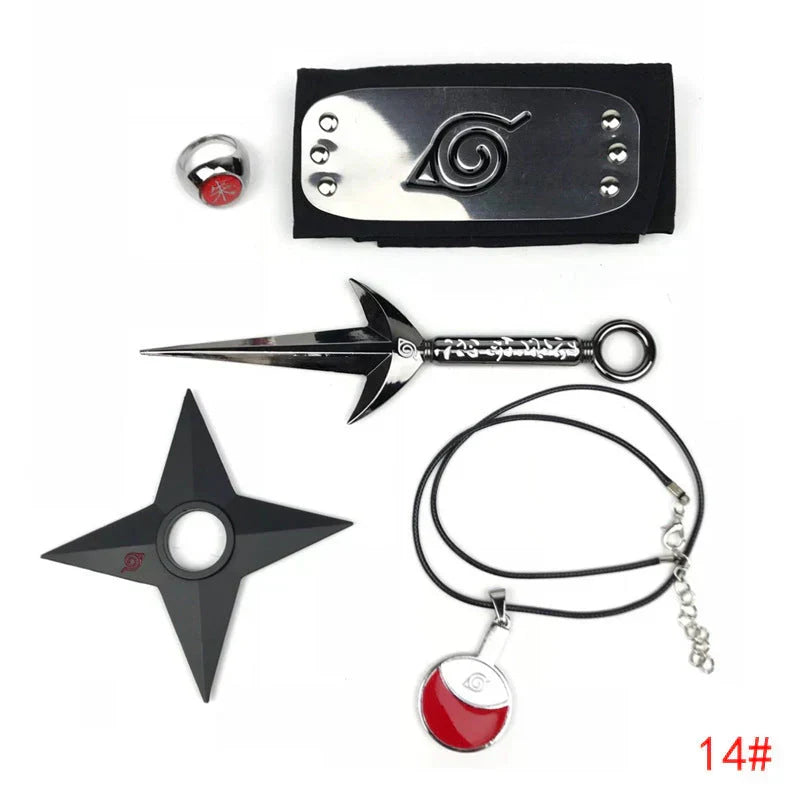 Naruto Cosplay Accessories Set, Metal Kunai Shuriken Leaf Village Headband, Sharingan Ring Necklace, Anime Ninja Prop Kit, Naruto Costume Collection Gift for Fans
