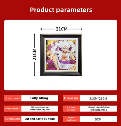 One Piece Monkey D. Luffy Nika Form 3D Paper Carving Art Frame, Anime Handcrafted Layered Paper Cut Wall Art Decor, Framed Anime Poster Desktop Display Painting, Collectible Wall Decoration Gift for One Piece Fans