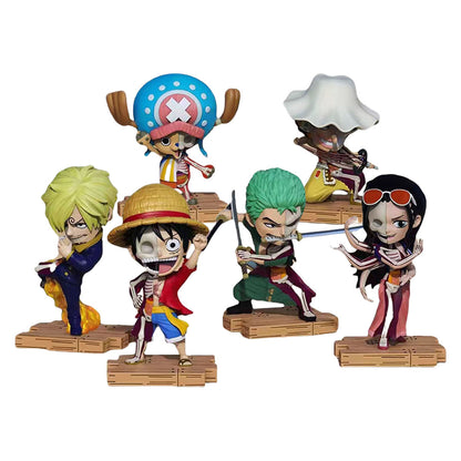 One Piece Half Skeleton Mini Figure Set, Straw Hat Pirates Luffy Zoro Sanji Nami Chopper Robin Usopp Franky Brook Anime Figurine, PVC Chibi Skeleton Model Toy, Desktop Decoration Collectible Gift for One Piece Fans
