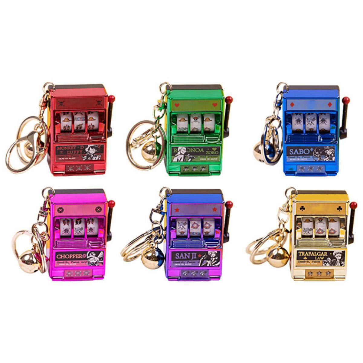 One Piece Mini Slot Machine Keychain, Portable Working Fruit Slot Game Key Ring, Novelty Stress Relief Fidget Toy, Colorful Bag Pendant Charm, Anime Fan Birthday Christmas Gift