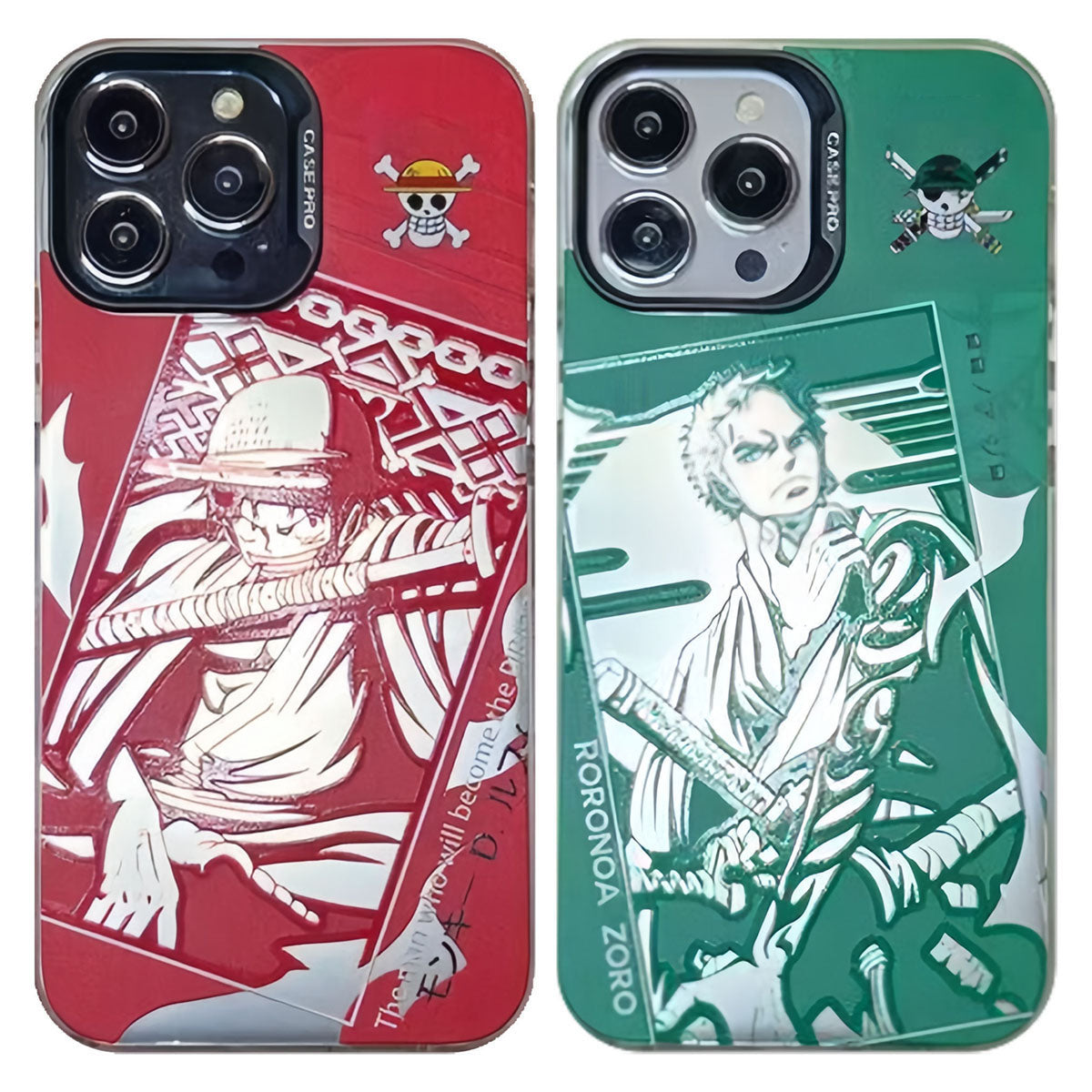 One Piece Luffy Zoro Anime Phone Case for iPhone, Manga Silver Foil Print Protective Cover, Straw Hat Pirates Character Phone Shell, Shockproof Slim Phone Case, Anime Gift for One Piece Fans