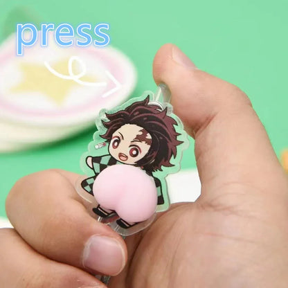 Demon Slayer Kimetsu no Yaiba Squishy Butt Gel Pen, Cute Anime Character Retractable Ballpoint Pen, Stress Relief Squeeze Decompression Pen, Demon Slayer Stationery, Anime School Supplies Gift for Kids & Fans