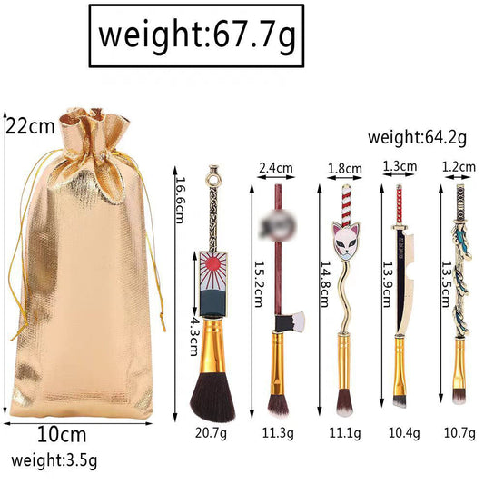 Demon Slayer Anime Makeup Brushes Set, 6 Pcs Tanjiro Nezuko Cosmetic Brushes, Metal Handle Anime Cosplay Makeup Brush Kit, Demon Slayer Merch Make Up Tool Gift for Anime Fans
