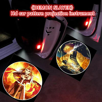 Demon Slayer Anime Car Door Projector Lights, HD Welcome Shadow Logo Lamp, Rengoku Tengen Tanjiro Nezuko Pattern Courtesy Light, Wireless Car Door LED Projector, Demon Slayer Car Decor Gift for Anime Fans
