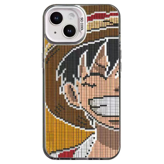 One Piece Luffy Pixel Art Phone Case, Anime Monkey D Luffy Pixel Pattern Protective Cover, Shockproof Soft TPU Case for iPhone, One Piece Fan Anime Phone Shell Gift