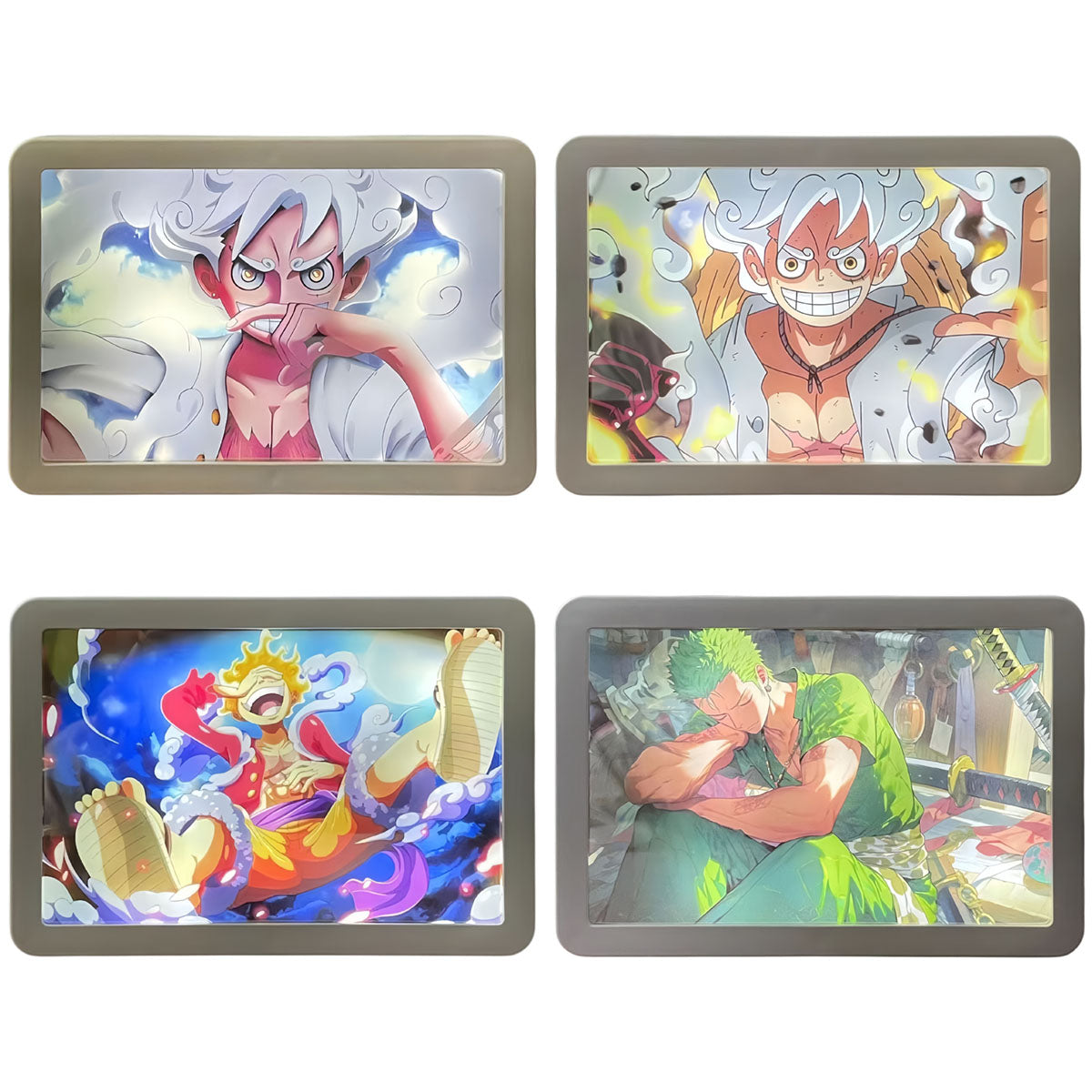 One Piece Anime LED Light Box, Luffy Gear 5 Zoro 3D Paper Cut Shadow Box Lamp, Anime Character Picture Frame Night Light, USB Powered Desk Light, Bedroom Wall Decor Collectible Gift for Anime Fans