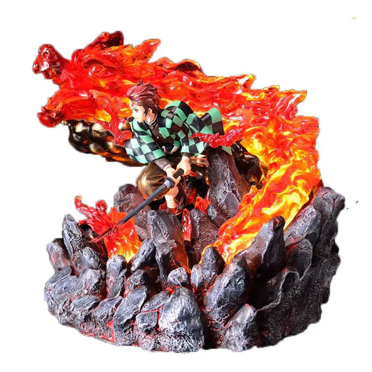 Demon Slayer Tanjiro Kamado Figure, Hinokami Kagura Fire Dragon GK Resin Statue, Kamado Tanjiro Diorama Figurine, Anime Collectible Desktop Ornament Gift for Demon Slayer Fans