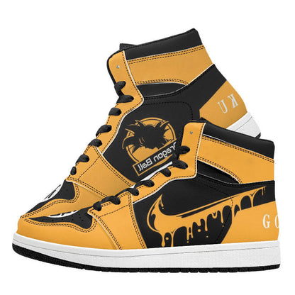 Dragon Ball Son Goku Anime High Top Sneakers, Yellow Black Custom Print Streetwear Shoes, Men Women Casual Fashion Sneakers, Anime Fan Collectible Footwear Gift