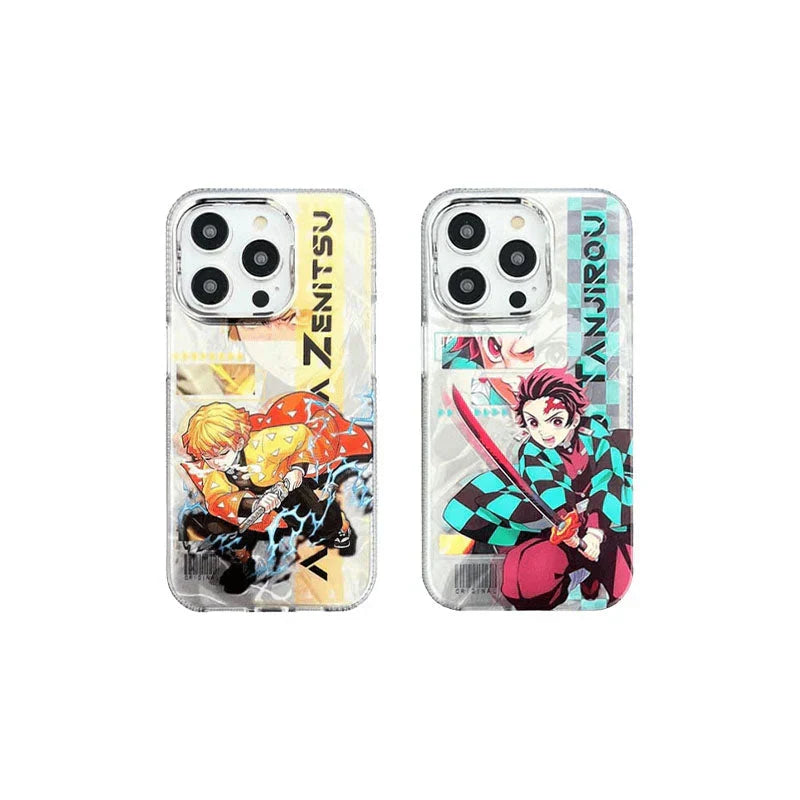 Demon Slayer Anime Poster Style Phone Case for iPhone, Tanjiro Zenitsu Vibrant Character Art Clear Transparent Shockproof Slim TPU Protective Phone Cover, Kimetsu no Yaiba Anime Phone Shell, Demon Slayer Fan Merch Gift
