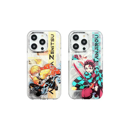 Demon Slayer Anime Poster Style Phone Case for iPhone, Tanjiro Zenitsu Vibrant Character Art Clear Transparent Shockproof Slim TPU Protective Phone Cover, Kimetsu no Yaiba Anime Phone Shell, Demon Slayer Fan Merch Gift