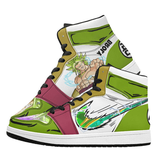 Dragon Ball Broly Anime High Top Sneakers, Green White Burgundy Custom Print Streetwear Shoes, Men Women Casual Fashion Sneakers, Anime Fan Collectible Footwear Gift