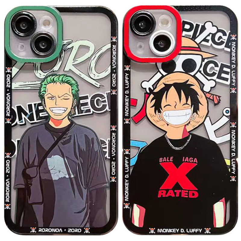 One Piece Anime Phone Case for iPhone, Luffy Zoro Character Print Clear Protective Case, Shockproof Soft TPU Bumper Cover, Cute Anime Manga Phone Shell, Anime Merch Gift for One Piece Fans