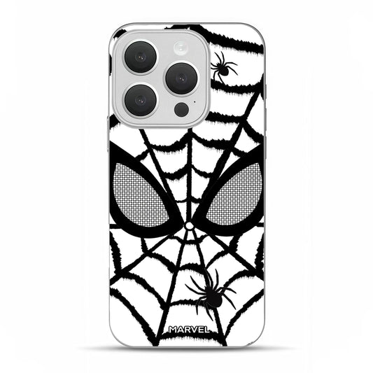 Marvel Spider‑Man Phone Case, Matte Silver Bumper Spider Web Print Cover, Dual‑Layer Drop Shock Protection, Raised Camera Guard Slim Hard Phone Case For iPhone Superhero Fan Gift