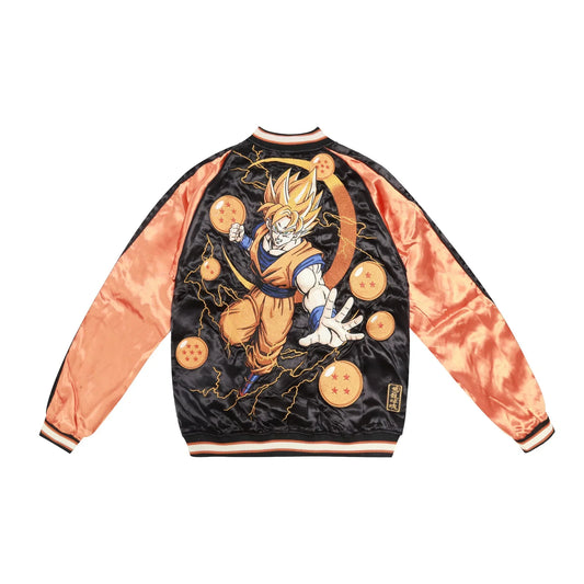 Dragon Ball Z Sukajan Souvenir Jacket, Goku Vegeta Frieza Embroidered Varsity Baseball Bomber Jacket, Japanese Anime Reversible Satin Streetwear Coat for Men, DBZ Anime Fan Collectible Outerwear